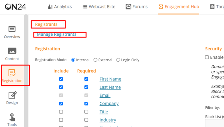Manage Registrants Hyperlink