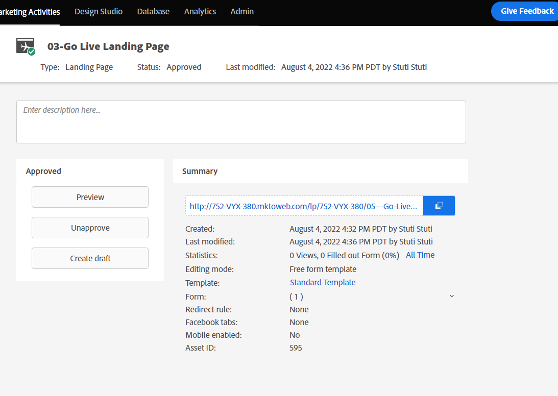 Landing Page Created