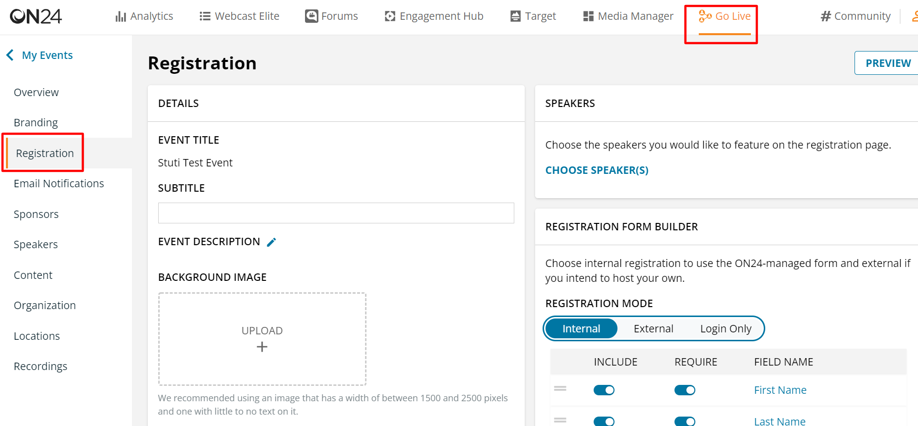 Registration Tab