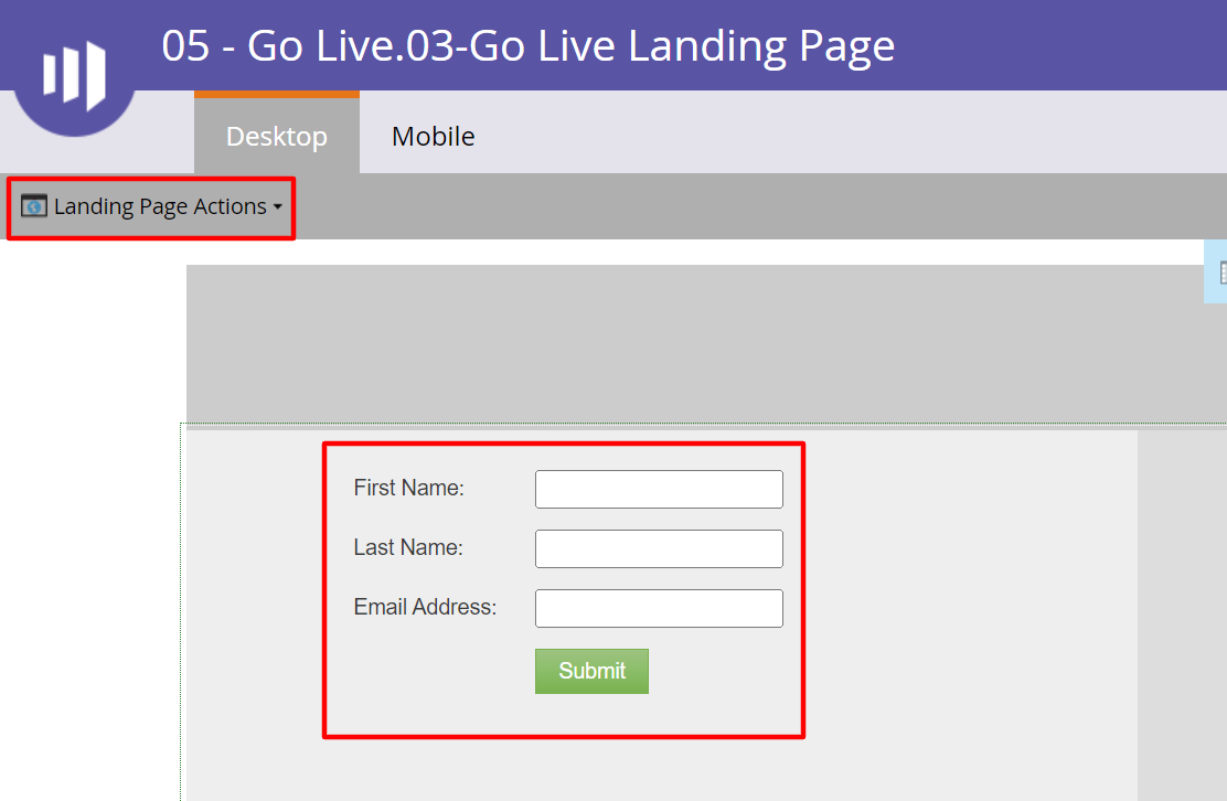 Landing Page Actions