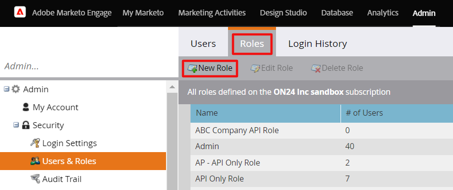 New Role Tab