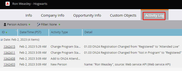 Activity Log