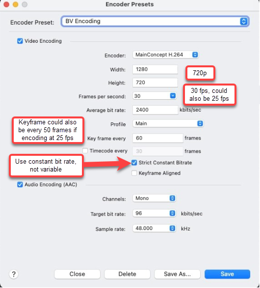 Custom Wirecast Encoder Settings