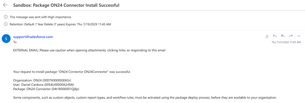 ON24 Connector Installation Package Email Notification