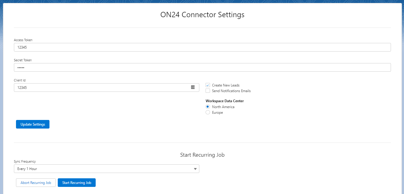 ON24 Connector Recurring Job Settings