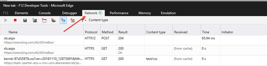 Edge network tab