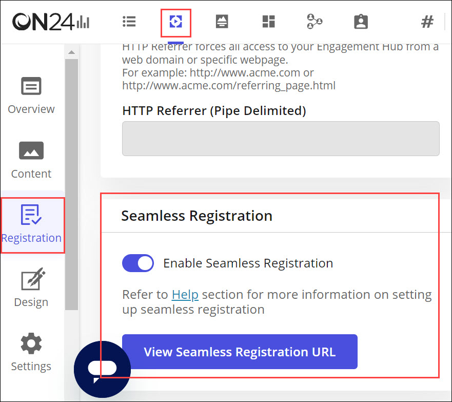 eHub Seamless Registration URL