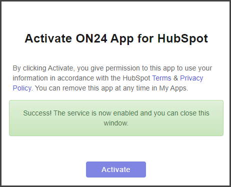 success message when activating hubspot app.png