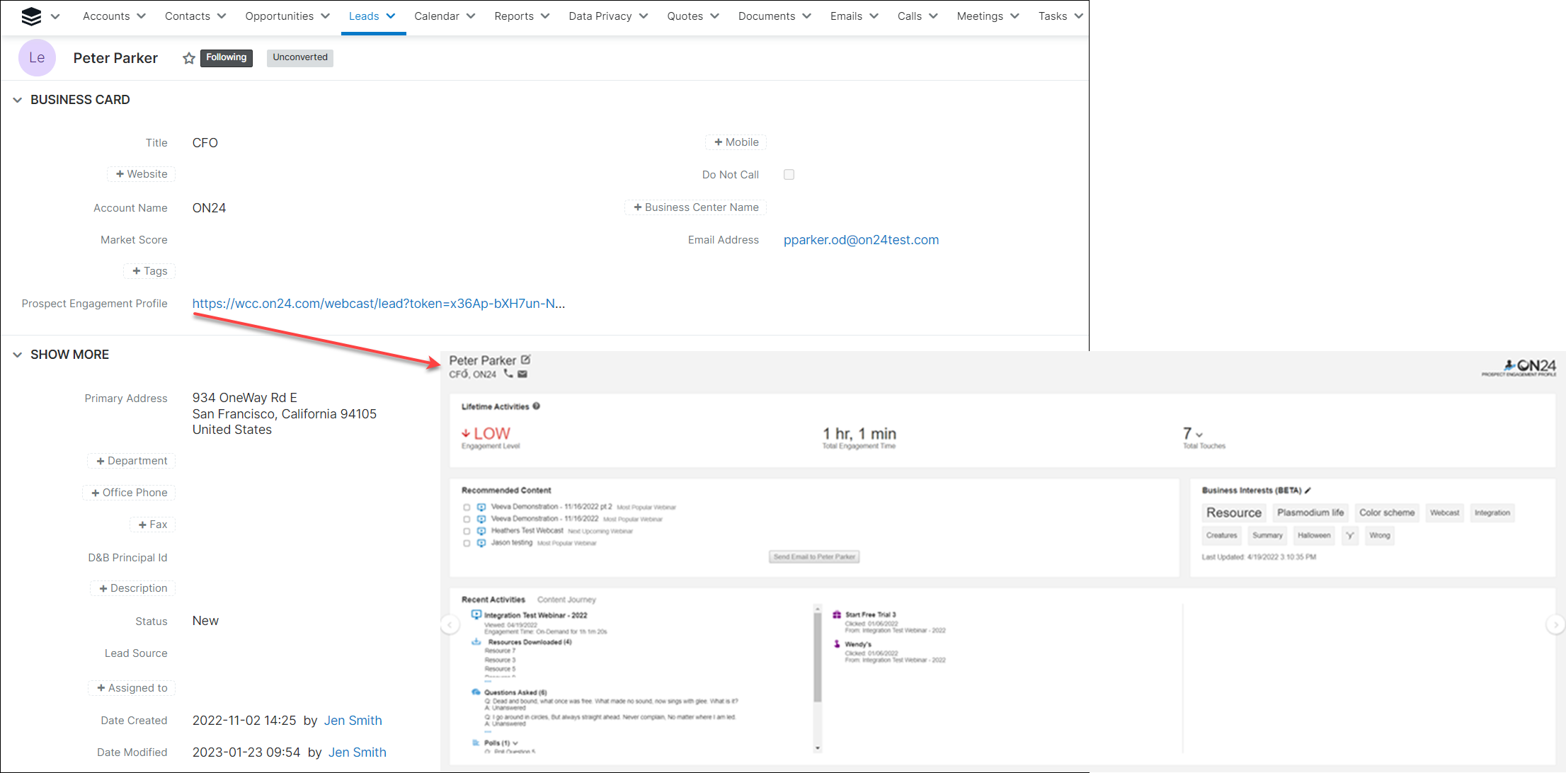 Prospect Engagement Profile URL