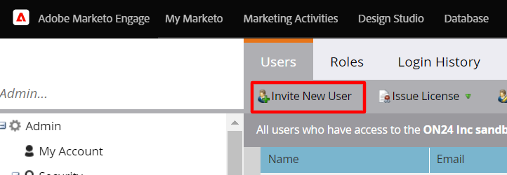 Invite New User tab